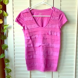 Loft pink T-shirt, with layered material on front